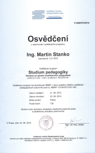 Certifikát doplňkové pedagogické vzdělání