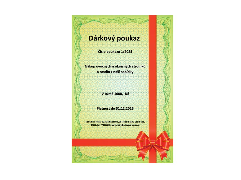 Dárkový poukaz za 1000 Kč na nákup zboží platný v roce 2025